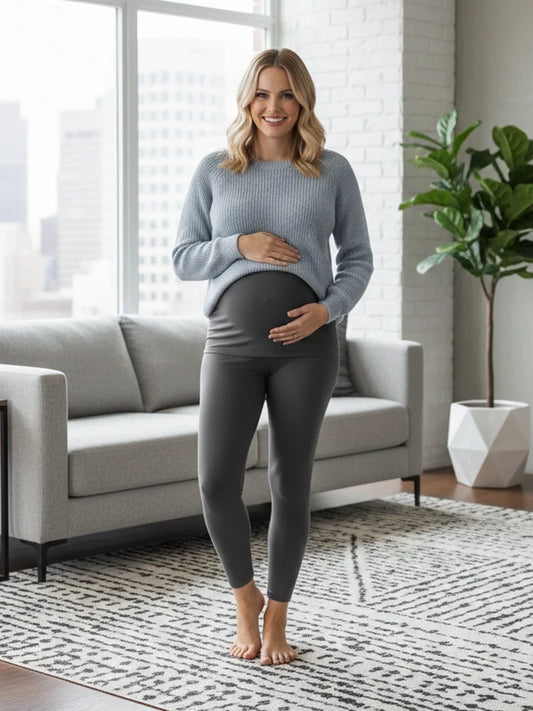 Women's charcoal full length cotton maternity leggings