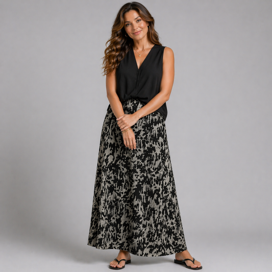 Black Tie Dye Effect Elastic Waist Maxi Skirt