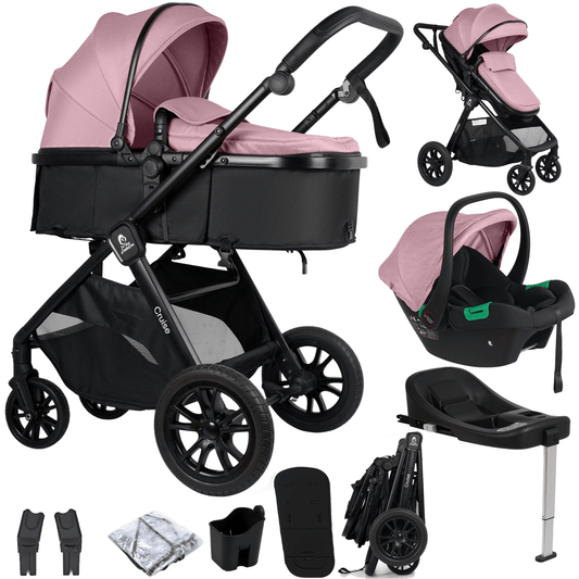 Cruise 3 in 1 travel system with car seat and ISOFIX base in Blush Rose by For Your Little One