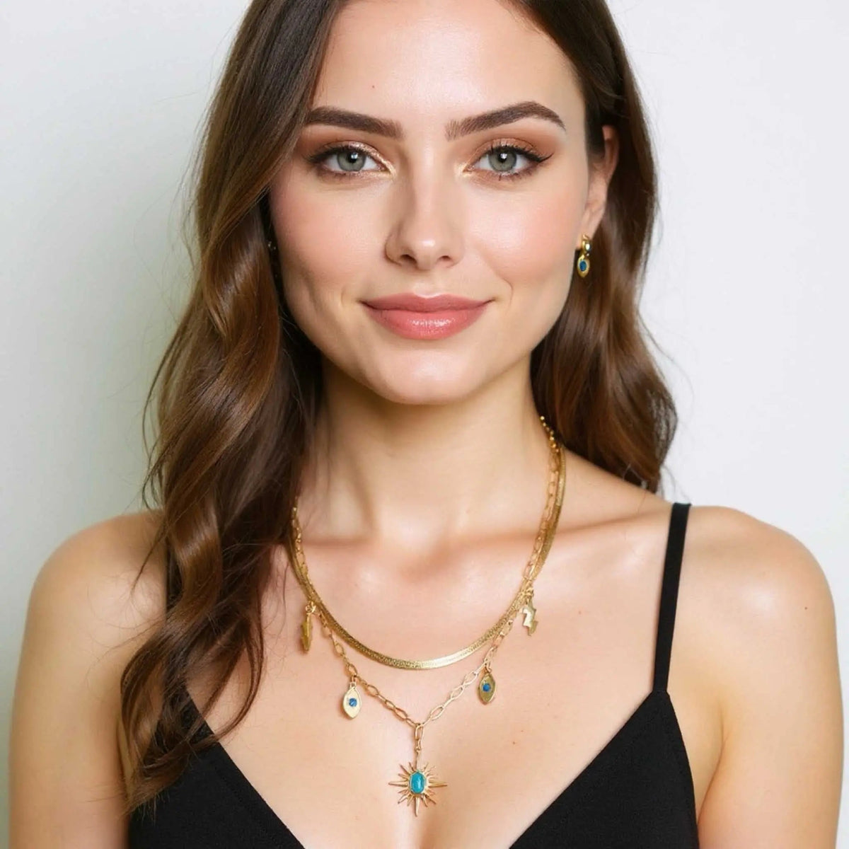 Cleopatra 18k gold plated double layered charm necklace by LUXE TONES
