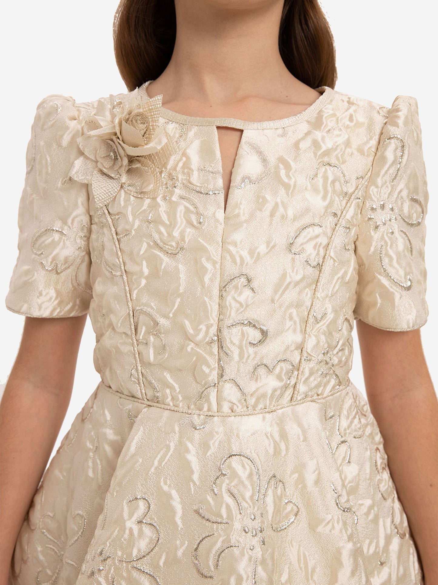 Dress & Fleur Girls Elegant Dress with Matching Bag in Beige