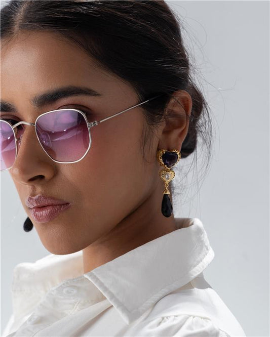 Sahi London Maroon Dangle Statement Earring with Pearl