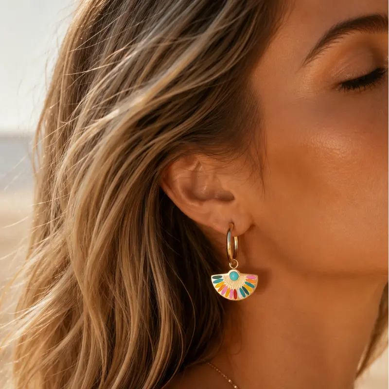 Solara Luxe 18k gold plated fan hoop earrings by LUXE TONES