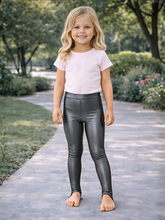 Crazy Chick girls shiny stirrup leggings in dark grey