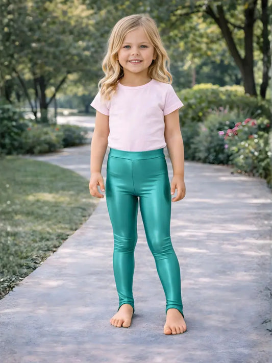 Crazy Chick girls shiny stirrup leggings in jade green