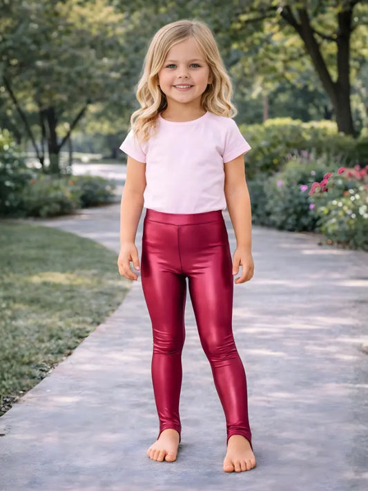 Crazy Chick girls shiny stirrup leggings in wine