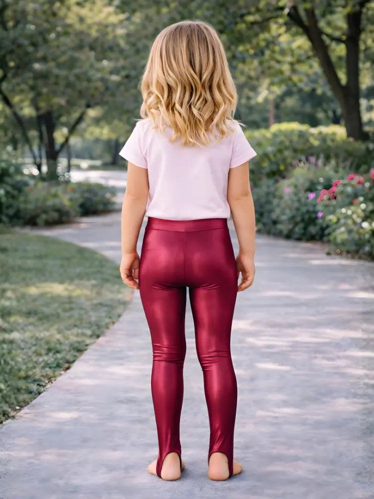 Crazy Chick Girls Shiny Stirrup Leggings – Wine