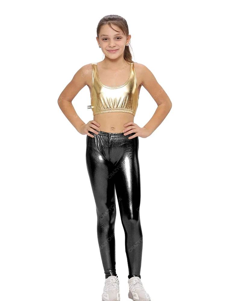 Girls Shiny Metallic Leggings for Parties & Dance
