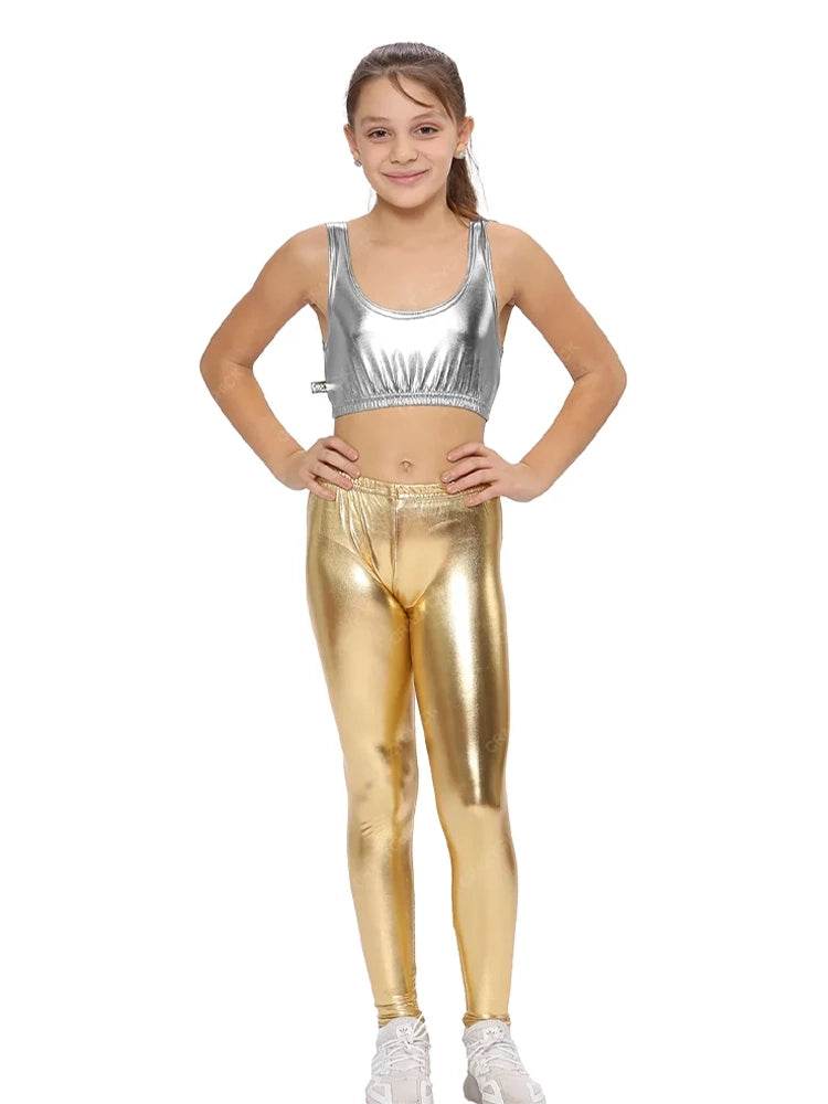 Girls Shiny Metallic Leggings for Parties & Dance