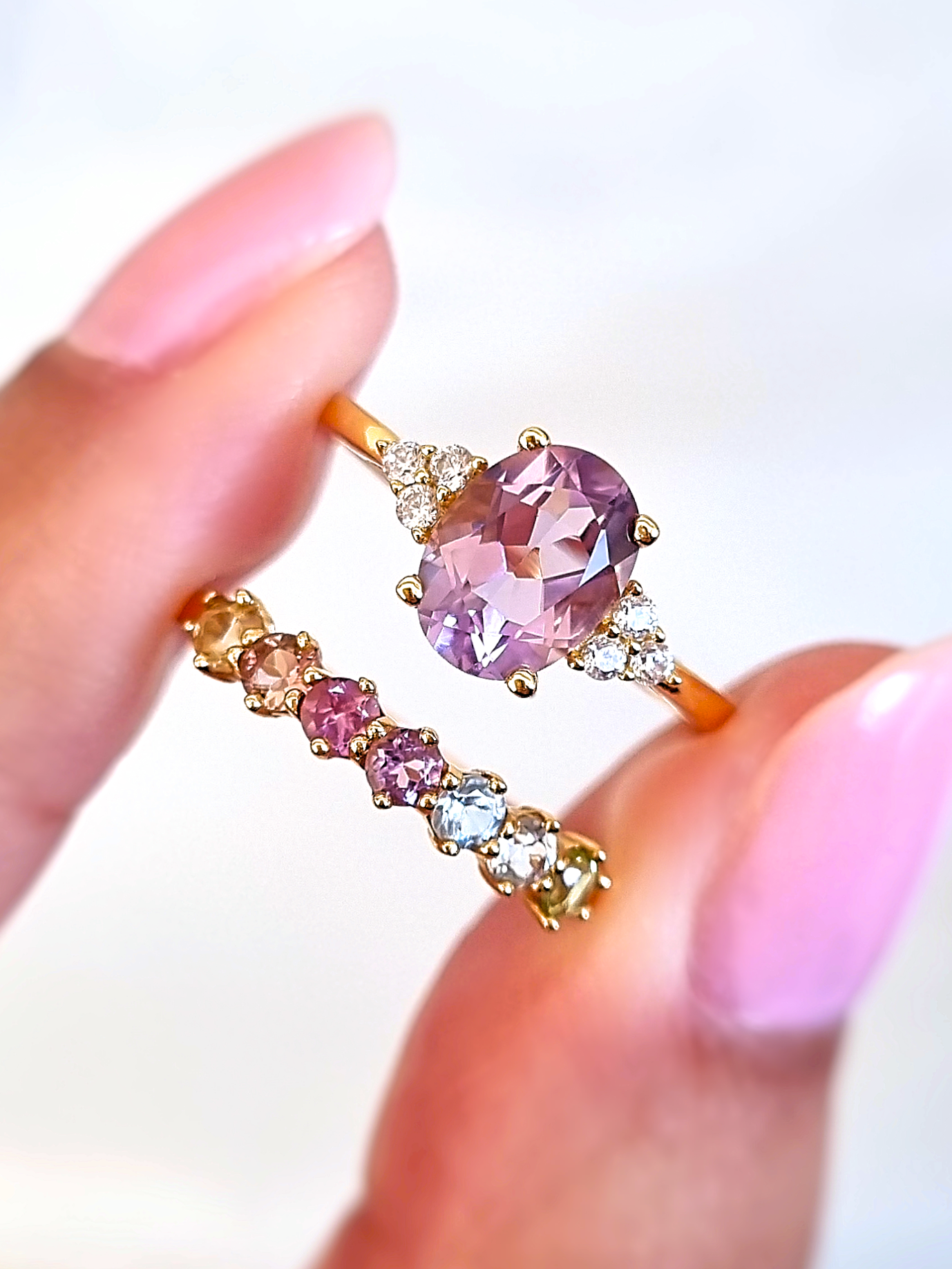 Lavender Amethyst Engagement Ring for Women in 18k Gold Vermeil on Sterling Silver with Oval Gemstone