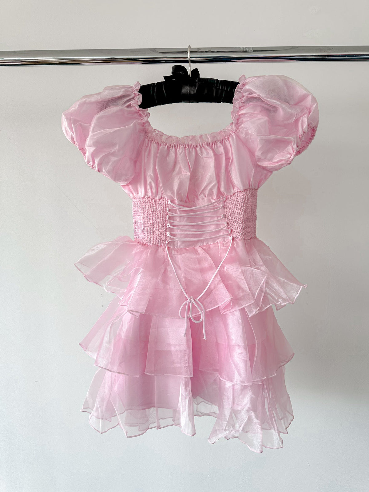 Amy Jane London Pink Arabella Organza Puff Sleeve Corset Bodice Prairie Mini Dress