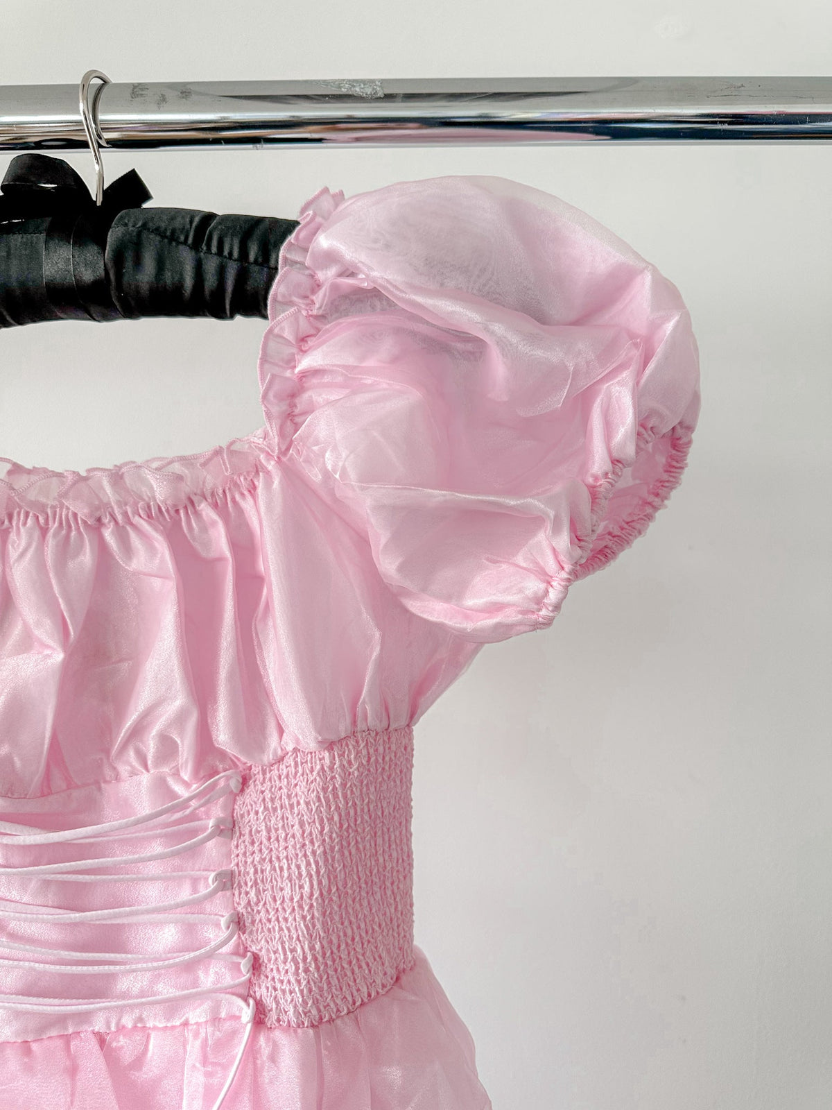 Amy Jane London Pink Arabella Organza Puff Sleeve Corset Bodice Prairie Mini Dress