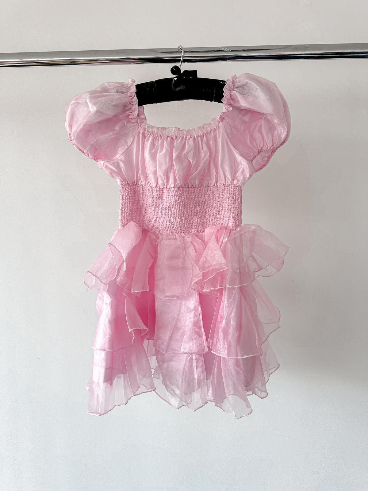 Amy Jane London Pink Arabella Organza Puff Sleeve Corset Bodice Prairie Mini Dress