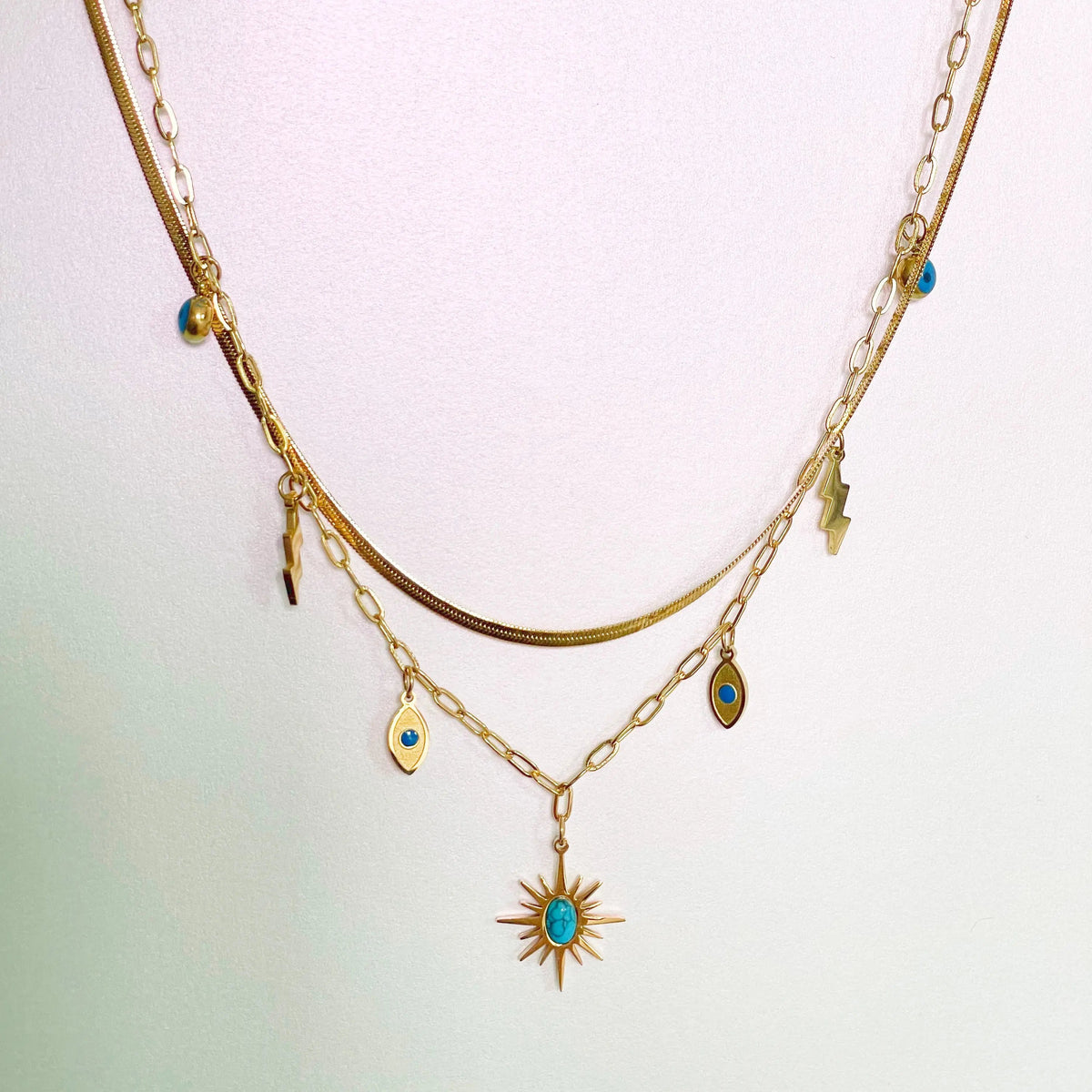 Cleopatra 18k Gold Plated Double Layered Charm Necklace