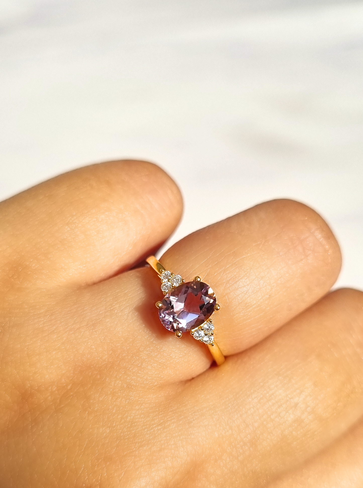 Lavender Amethyst Engagement Ring for Women in 18k Gold Vermeil on Sterling Silver with Oval Gemstone