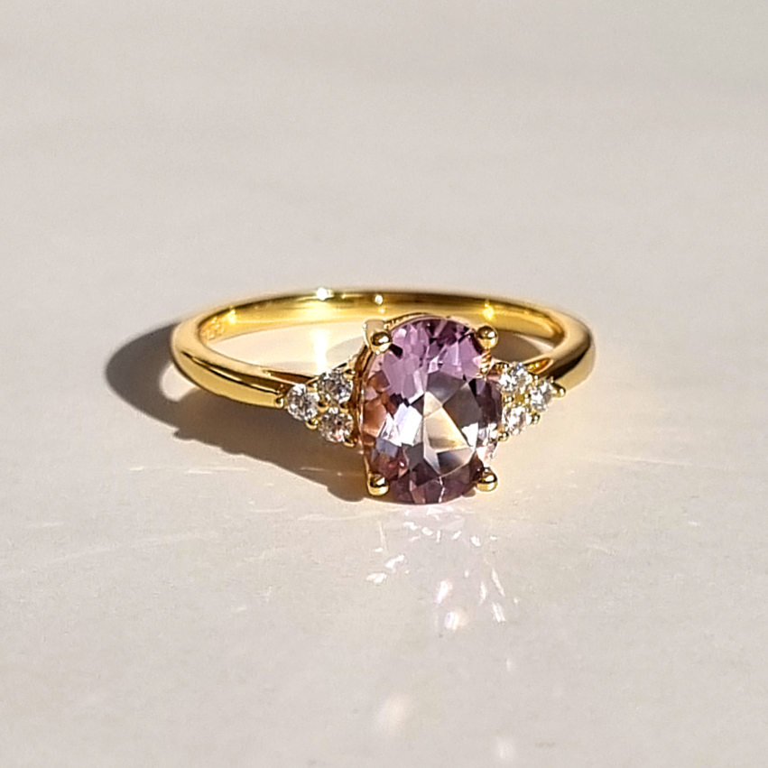 Lavender Amethyst Engagement Ring for Women in 18k Gold Vermeil on Sterling Silver with Oval Gemstone