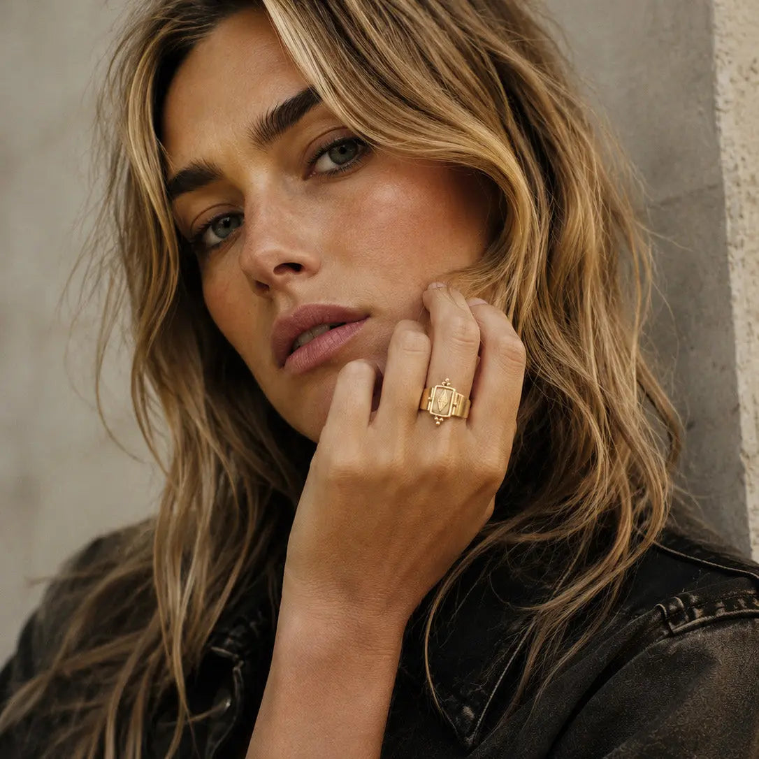 Luna Luxe 18k gold plated wide band irregular crystal ring by LUXE TONES