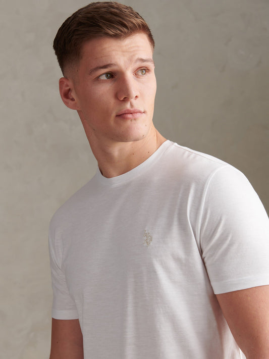 Mens Subtle Texture Double Horsemen T-Shirt Bright White