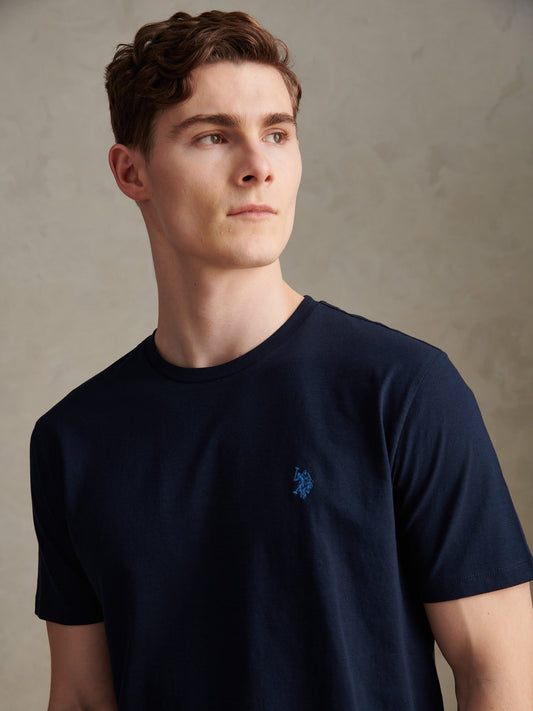 Mens Subtle Texture Double Horsemen T-Shirt Dark Sapphire Navy