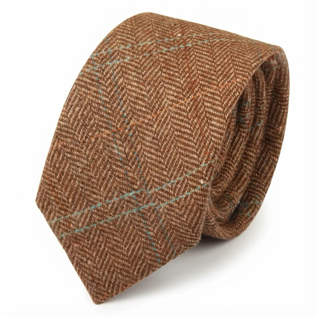 Men's Wool Blend Herringbone Plaid Tweed Tie