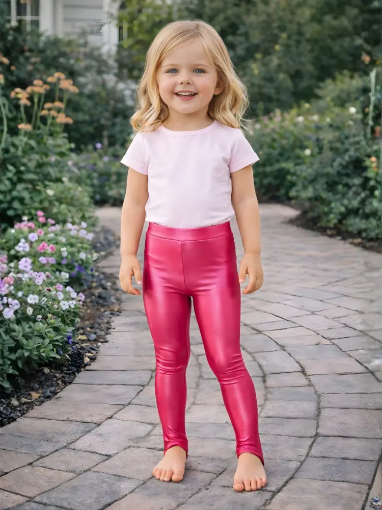 Crazy Chick girls shiny stirrup leggings in pink