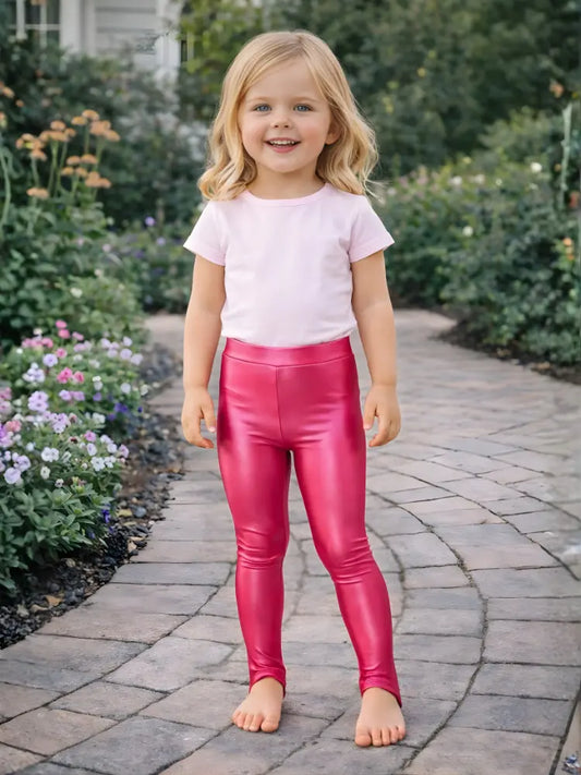 Crazy Chick girls shiny stirrup leggings in pink