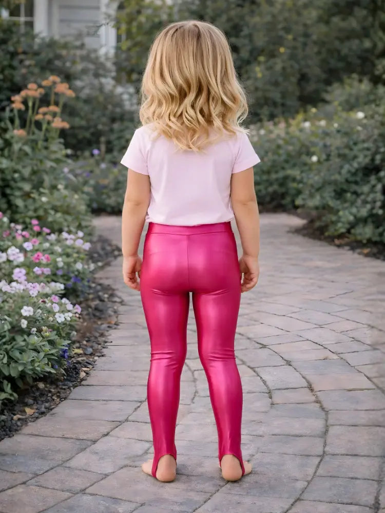 Crazy Chick Girls Shiny Stirrup Leggings – Pink