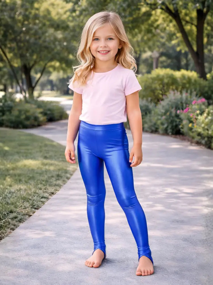 Crazy Chick girls shiny stirrup leggings in royal blue