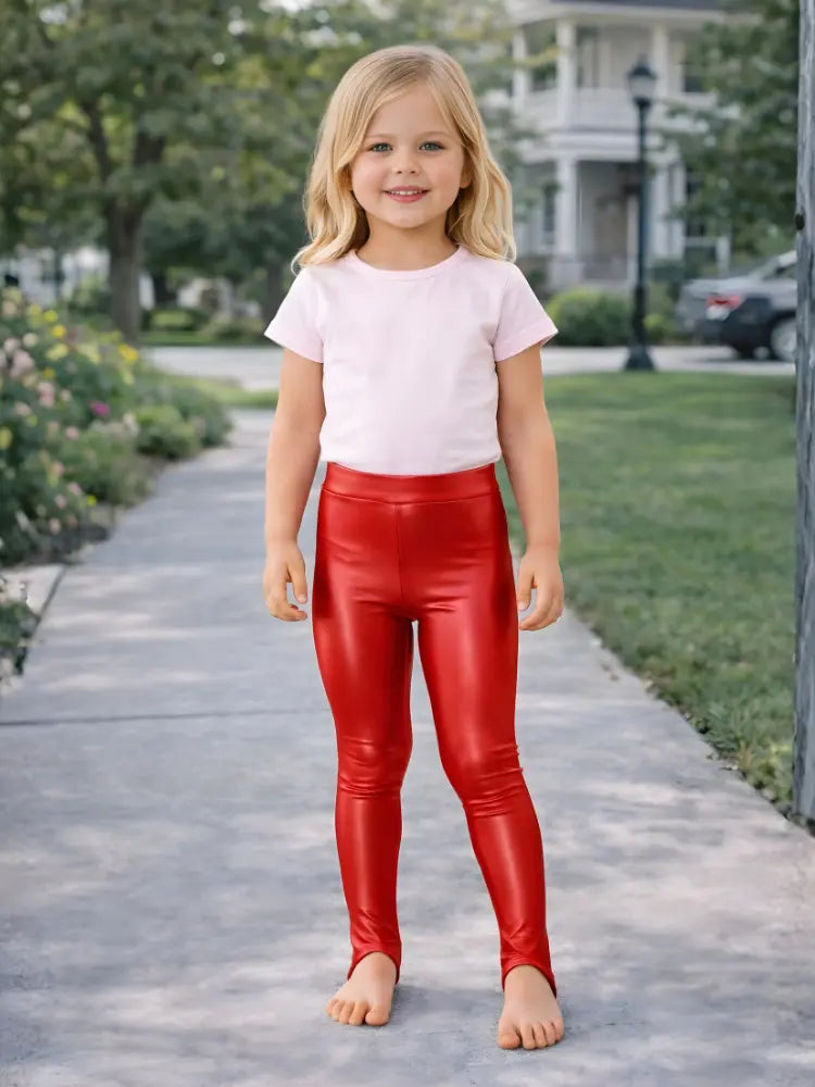 Crazy Chick Girls Shiny Stirrup Leggings – Red