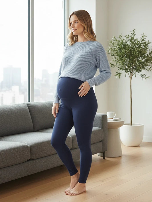 Women's navy full length cotton maternity leggings