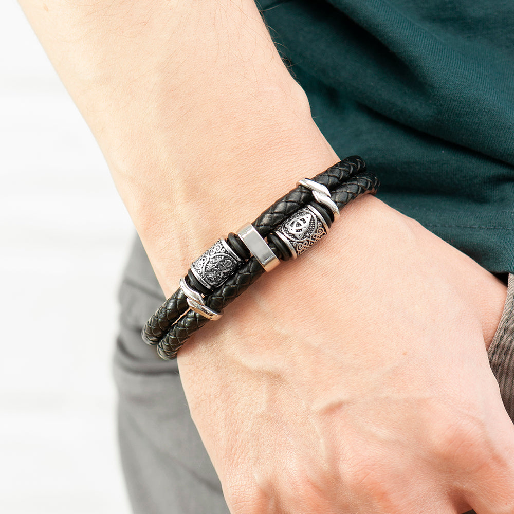 Personalised men's Celtic knot leather bracelet by Treat Republic