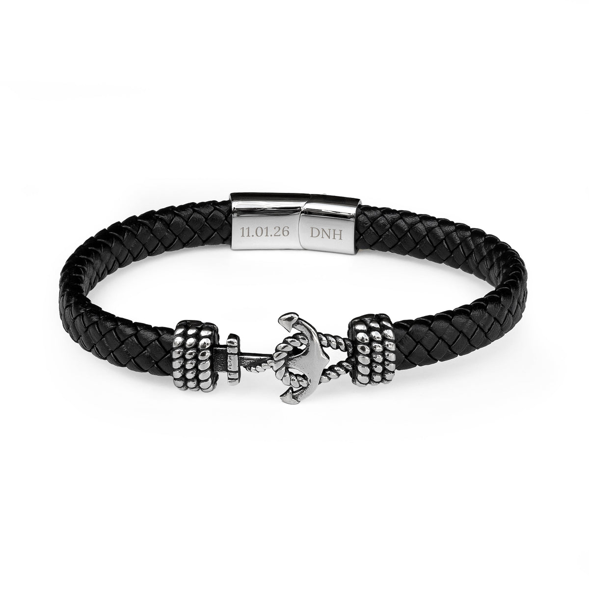 Personalised Men's Woven Leather Anchor Bracelet