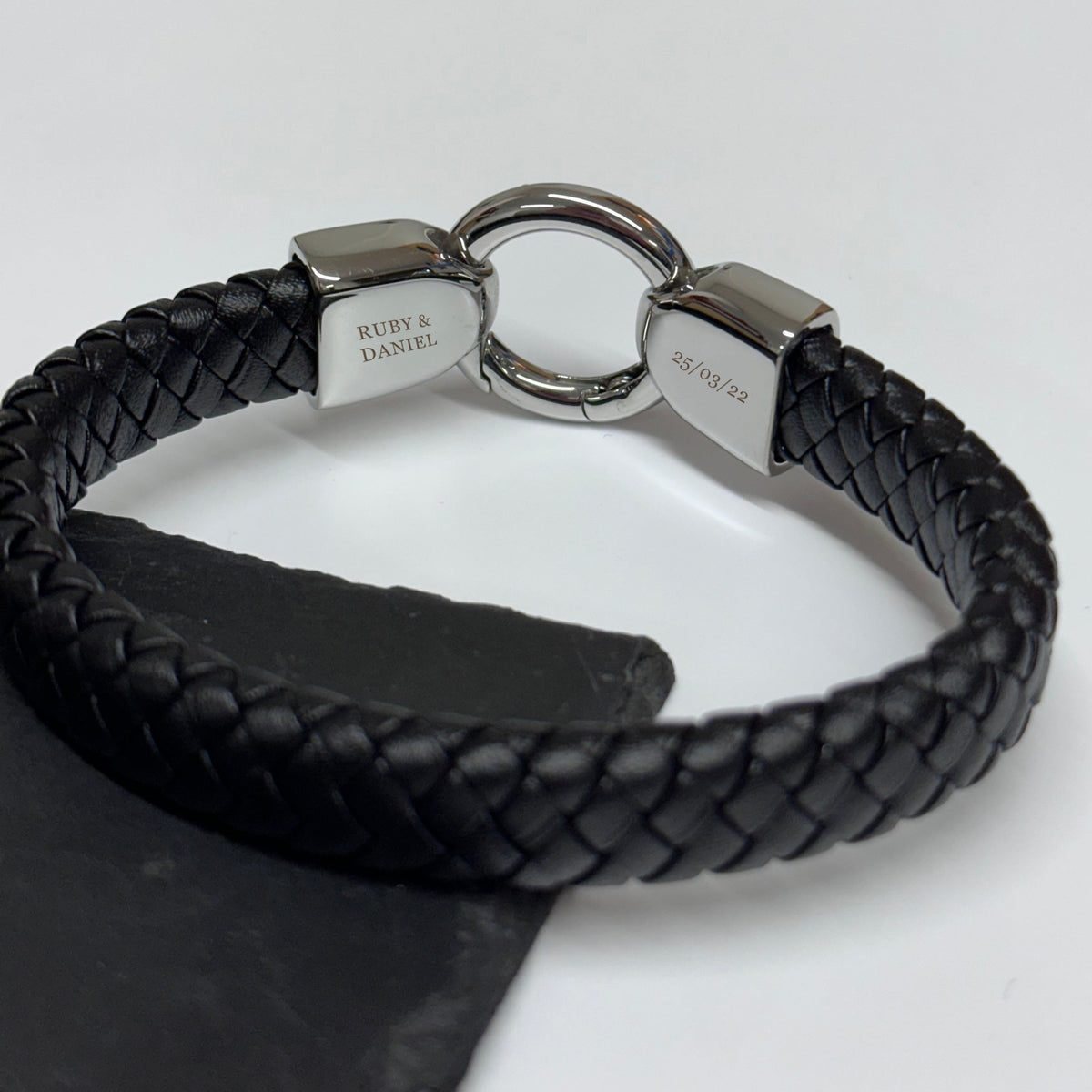 Personalised Men's Eternity Ring Leather Bracelet