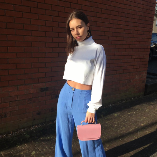 Aura handmade leather bag in pastel pink by Zatchels