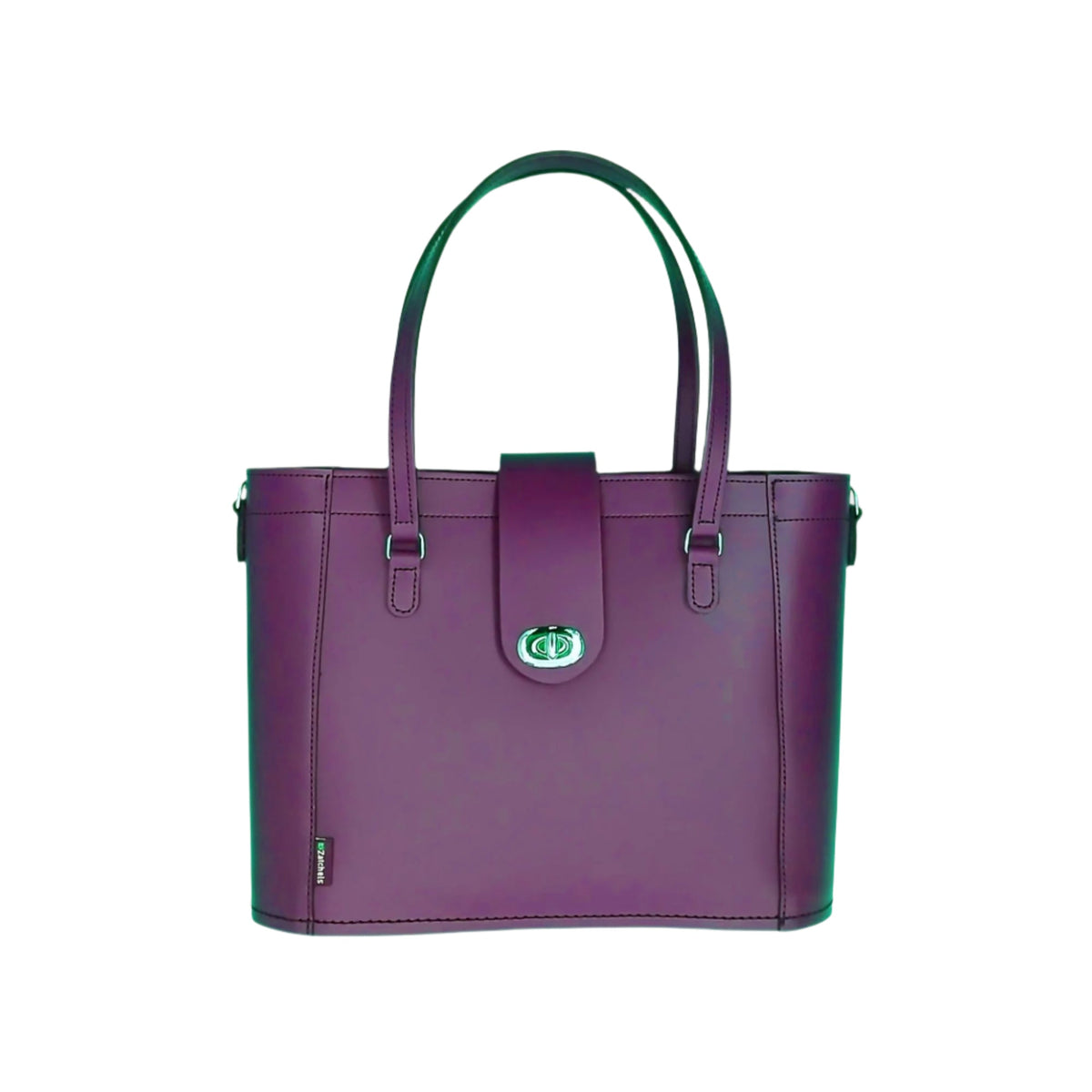 Leather mini twist lock shopper bag in purple by Zatchels