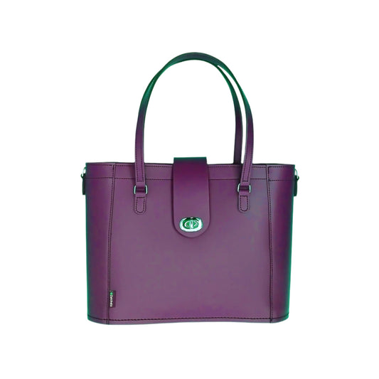 Leather mini twist lock shopper bag in purple by Zatchels