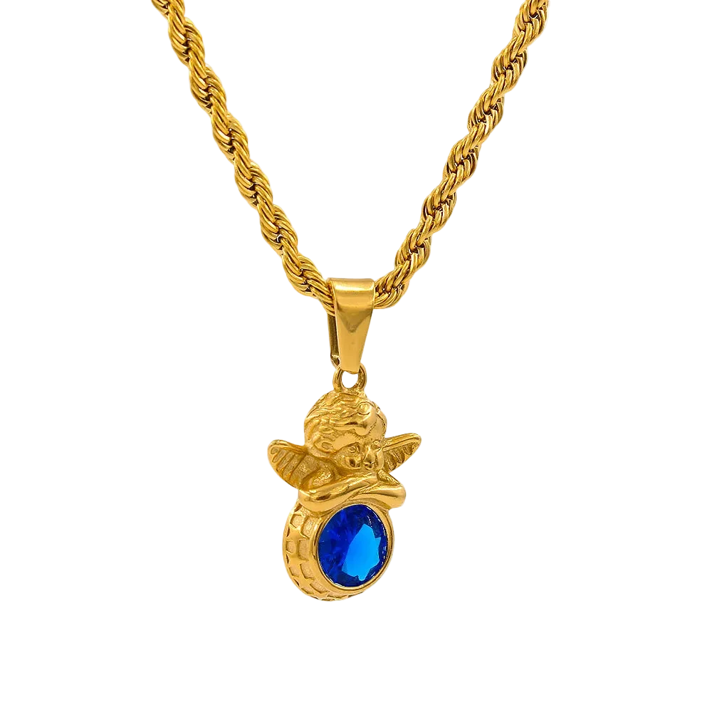 Dainty Angel Birthstone Necklace