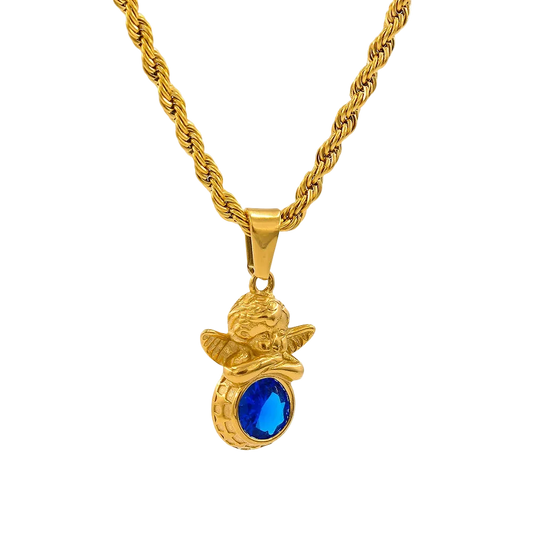 Dainty Angel Birthstone Necklace