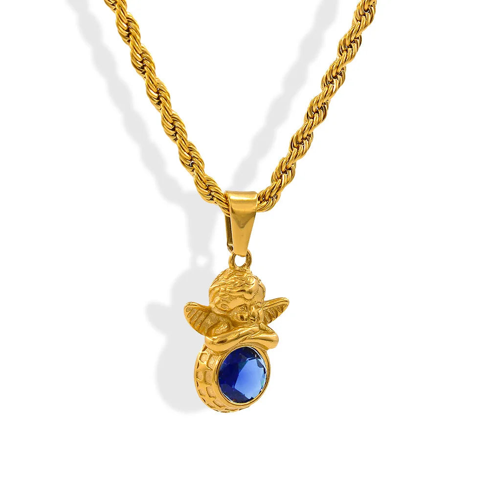 Dainty Angel Birthstone Necklace