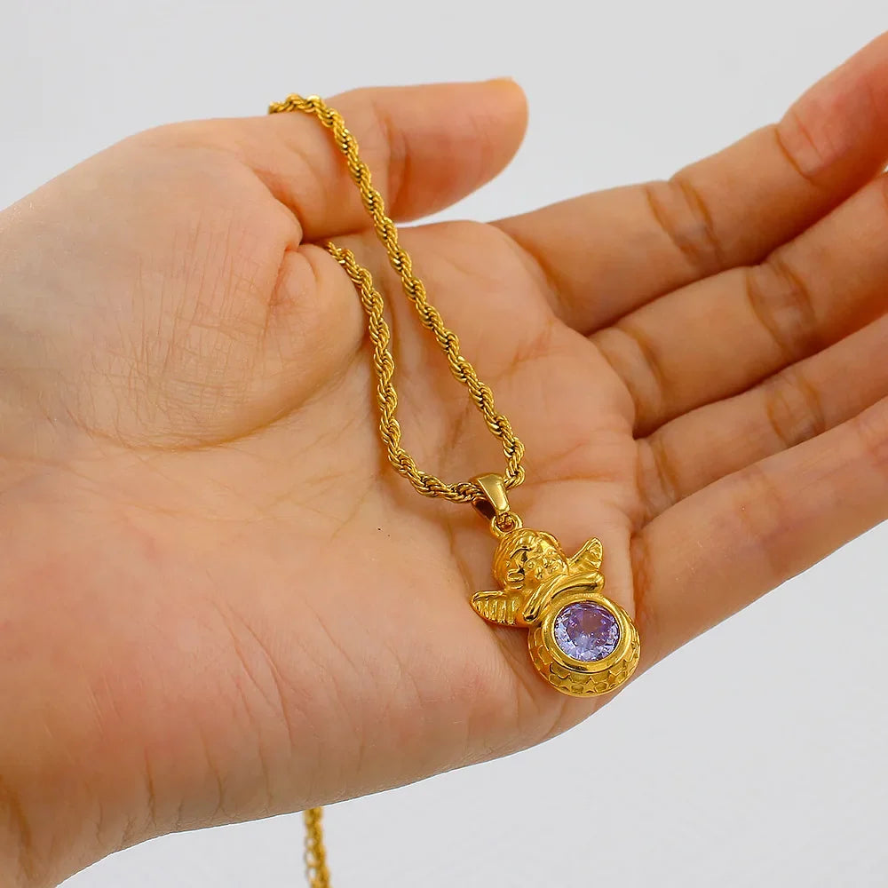 Dainty Angel Birthstone Necklace