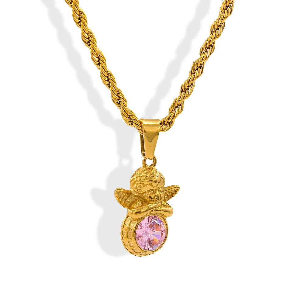 Dainty Angel Birthstone Necklace