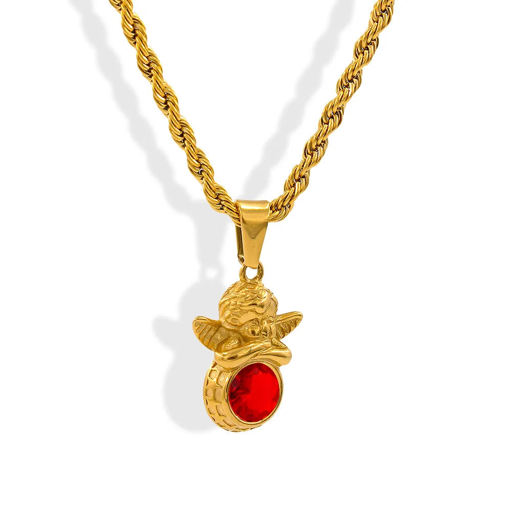 Dainty Angel Birthstone Necklace