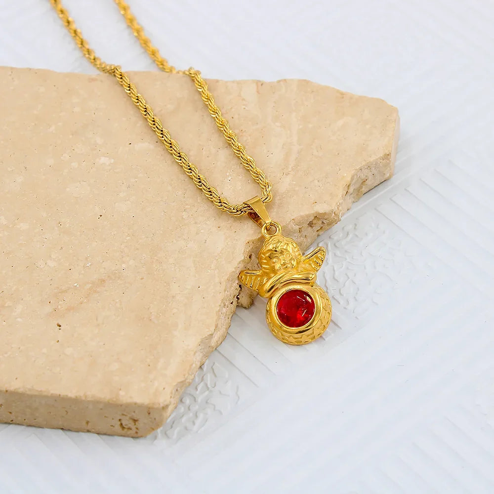 Dainty Angel Birthstone Necklace
