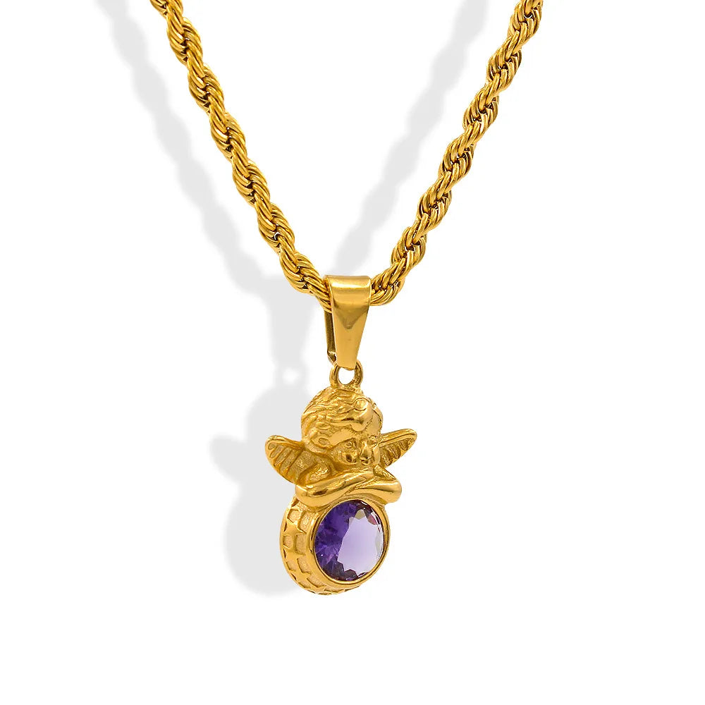 Dainty Angel Birthstone Necklace