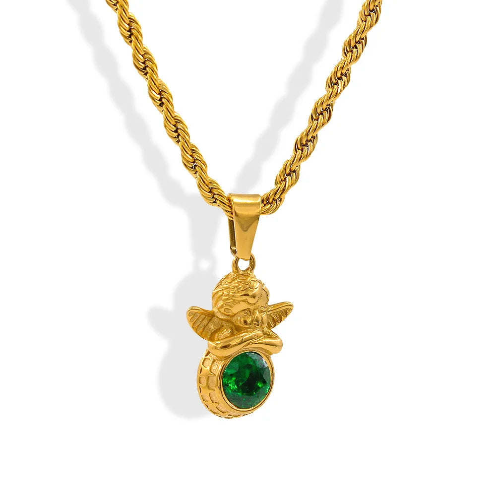 Dainty Angel Birthstone Necklace