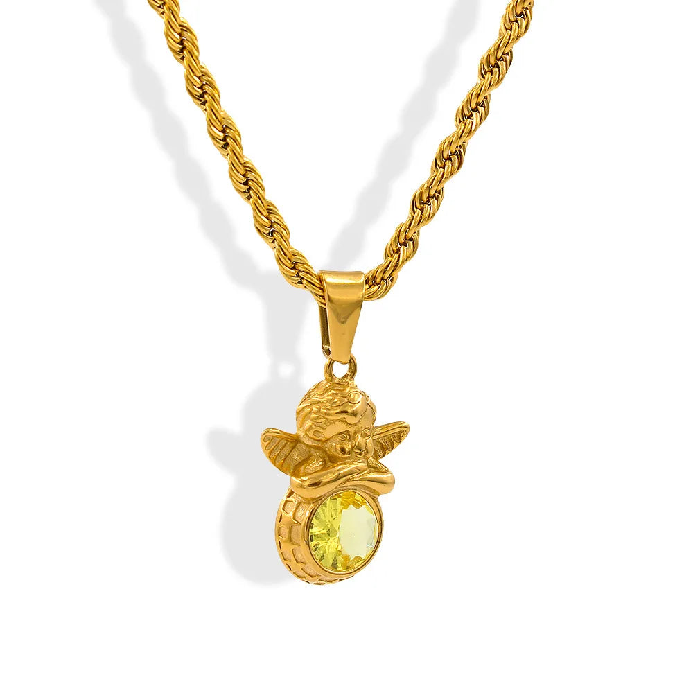Dainty Angel Birthstone Necklace