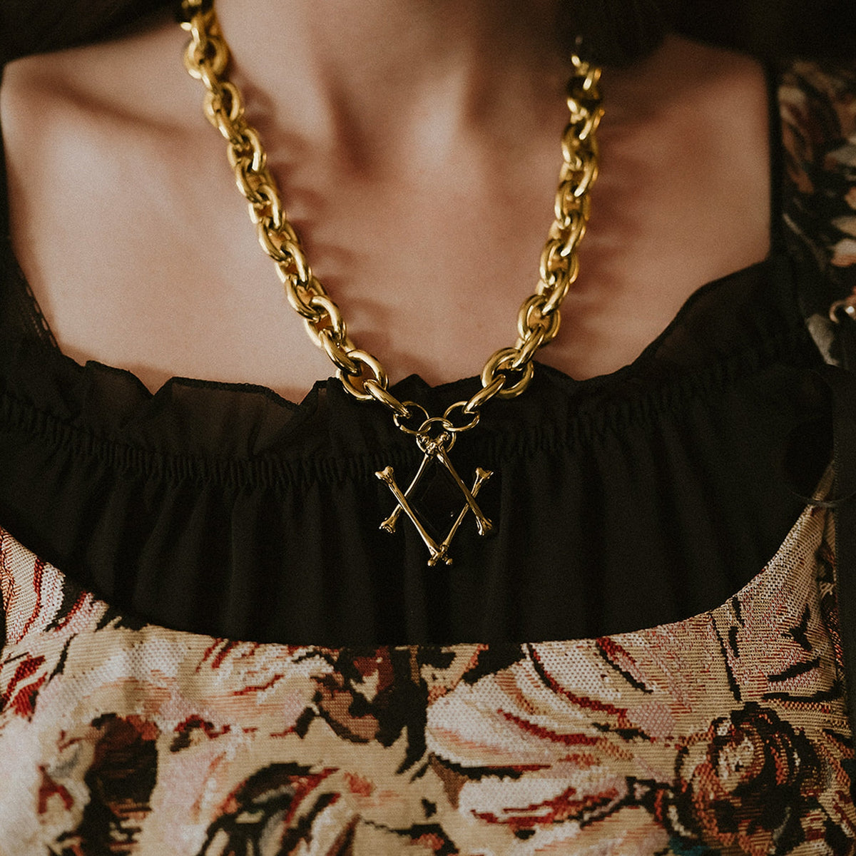 The Obsidian Marrow necklace in gold by Mysticum Luna Gothic Jewellery