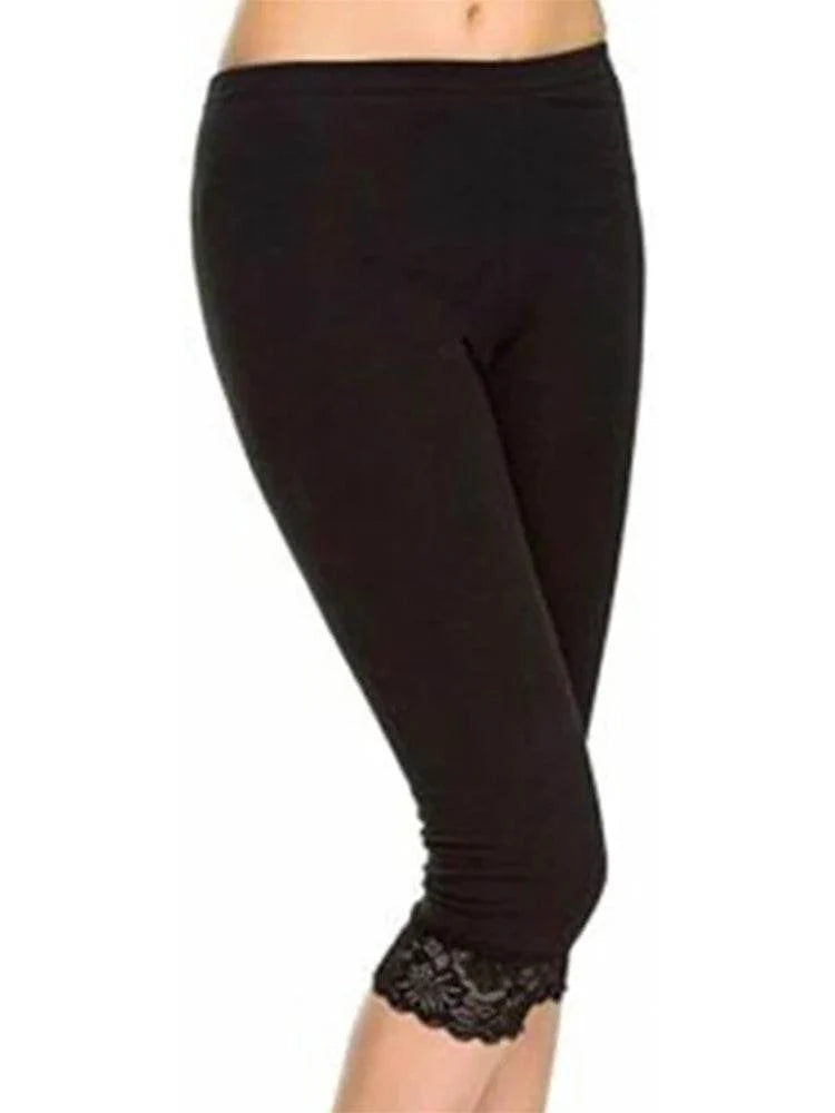 Women's 3/4 Length Leggings with Lace Trim