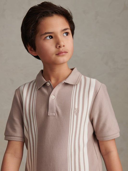 Boys Vertical Stripe Polo Shirt in Atmosphere