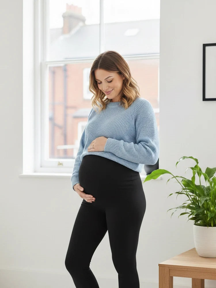 Women's black full length cotton maternity leggings